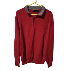 Nautica Sweater‎ Mens XL Quarter Zip Red Pullover Long Sleeve Knit